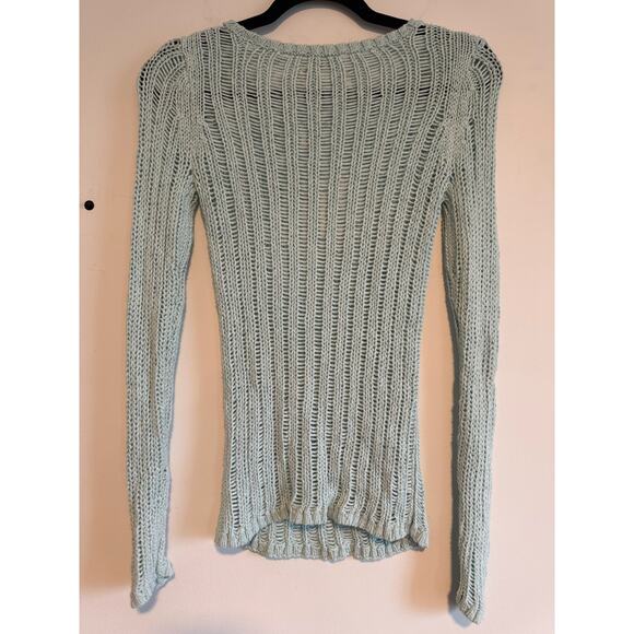 Milly Open Knit Sweater Women’s S Mint Green Sheer Long Sleeve Boho Beachy - Picture 2 of 9